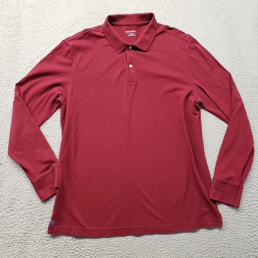 UNTUCKit Shirt Mens XL Red Long Sleeve Golf Casual Comfort Pima Cotton Polo